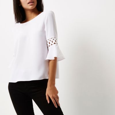 White cord insert bell sleeve top